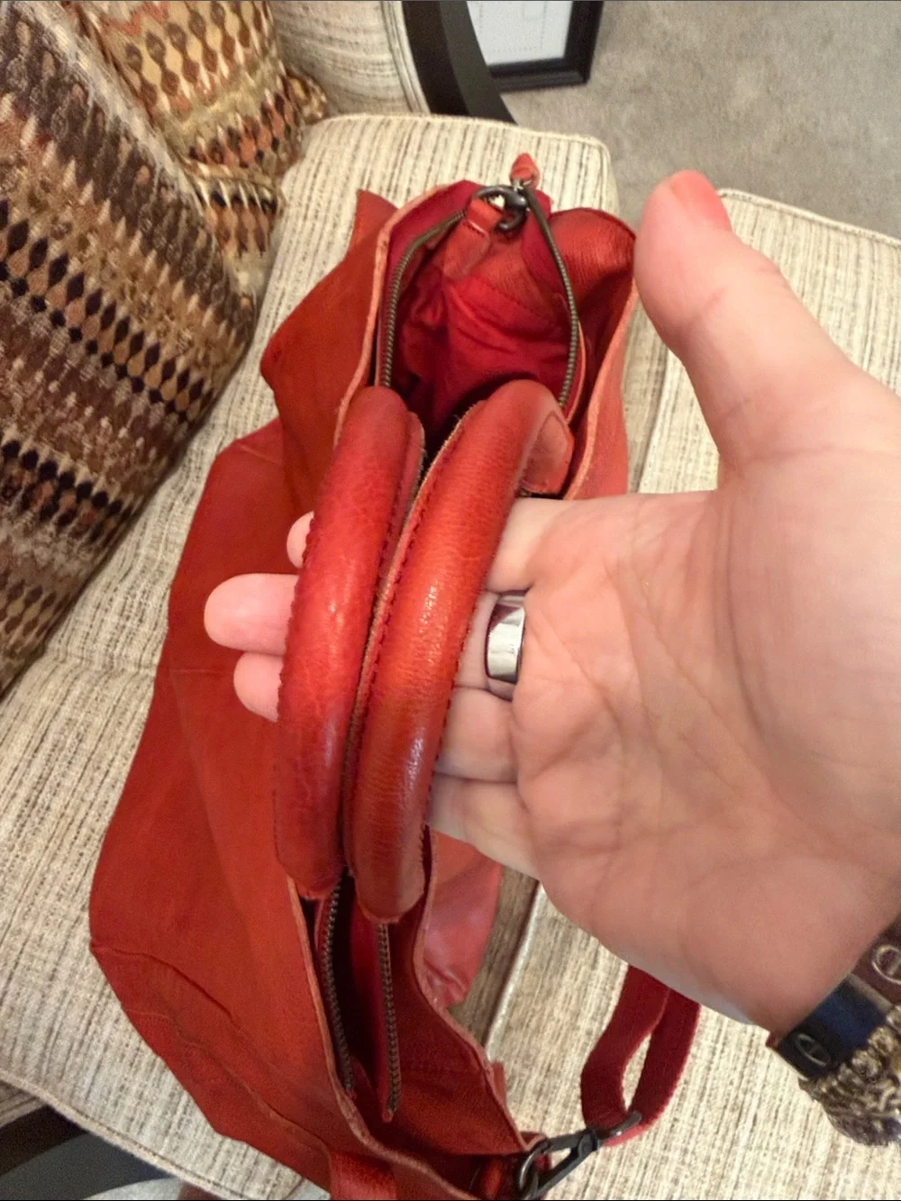 Women’s Free People Red Leather Distressed Shoulder Bag - Stylish Everyday Tote